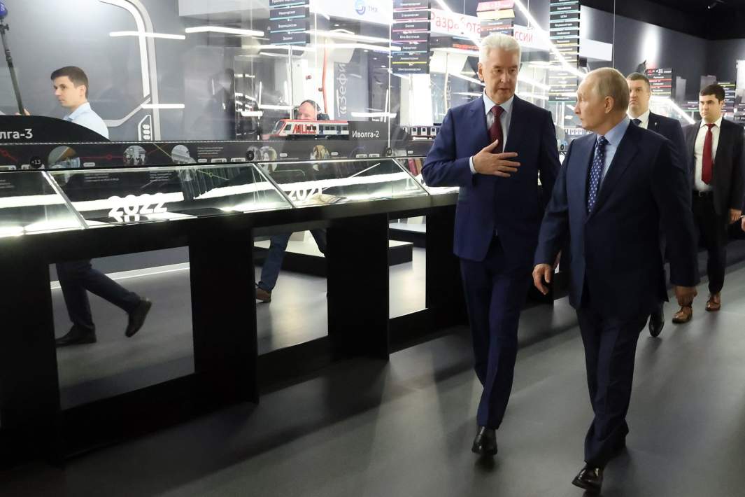 Владимир Путин и Сергей Собянин на церемонии запуска движения третьего Московского центрального диаметра (МЦД-3)