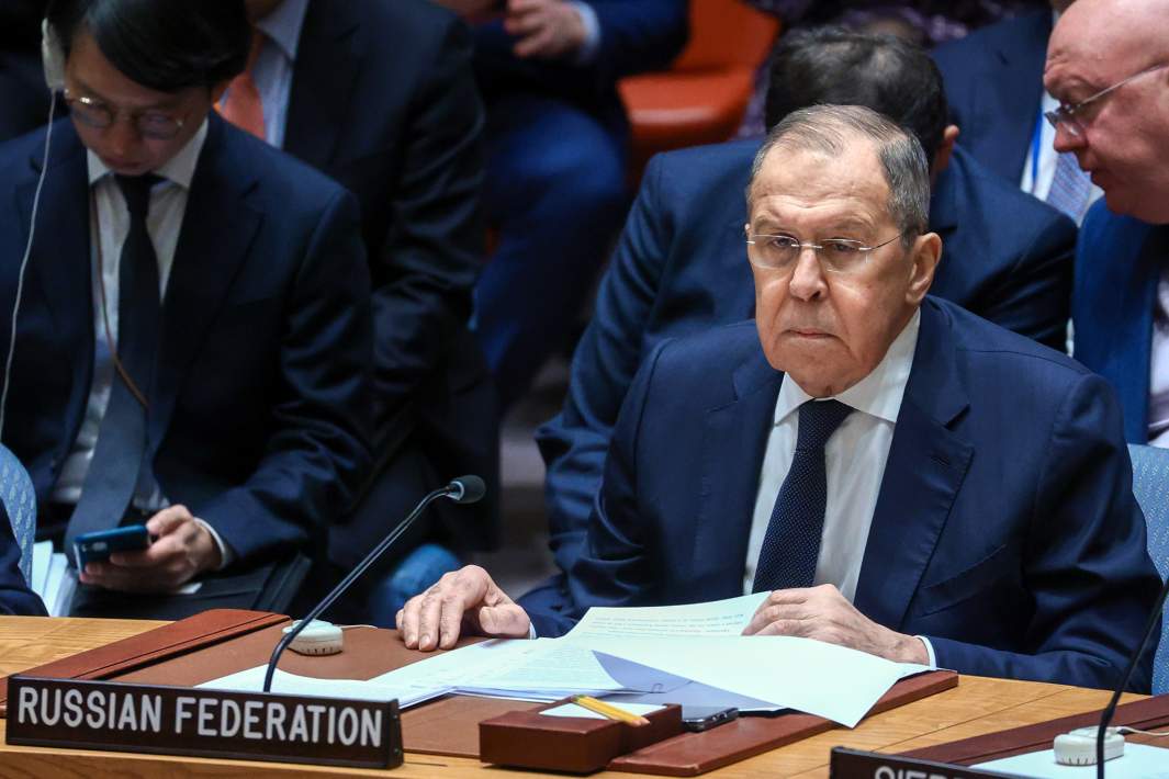 Министр иностранных дел РФ Сергей Лавров на заседании в Нью-Йорке Совета Безопасности Организации Объединенных Наций (СБ ООН) по вопросу поставок оружия на Украину       