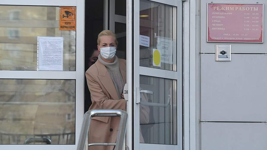 Супруга Алексея Навального Юлия у здания Щербинского районного суда города Москвы