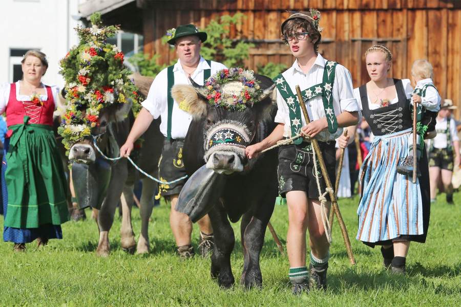 Альпийские фермеры в народных костюмах