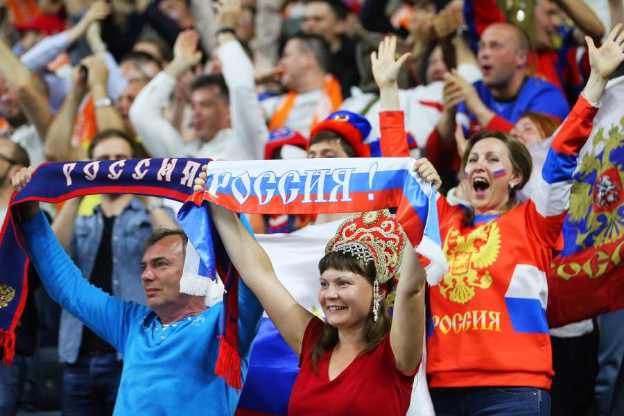 Российские болельщики на матче чемпионата мира по хоккею