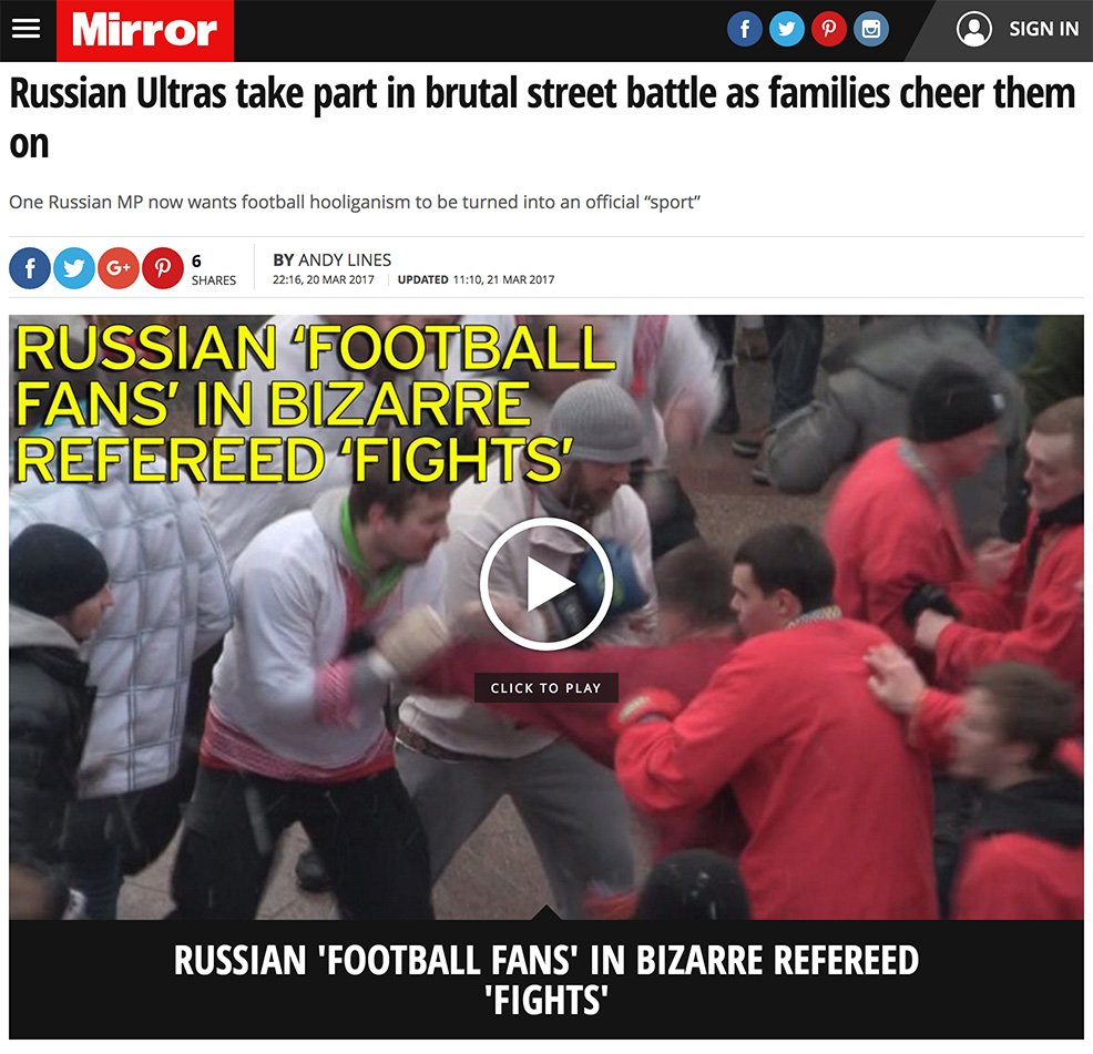 Daily Mirror иллюстрировала статью о фанатах из РФ масленичными боями