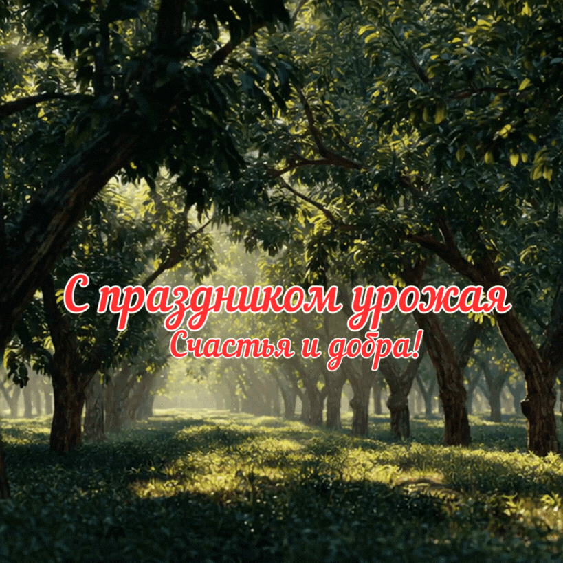 Гифка с ореховой рощей — поздравьте коллег с праздником урожая