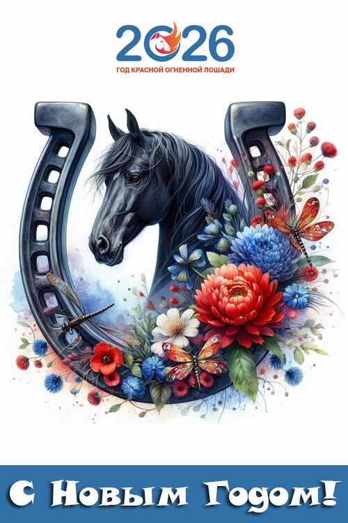 Открытка с годом Лошади