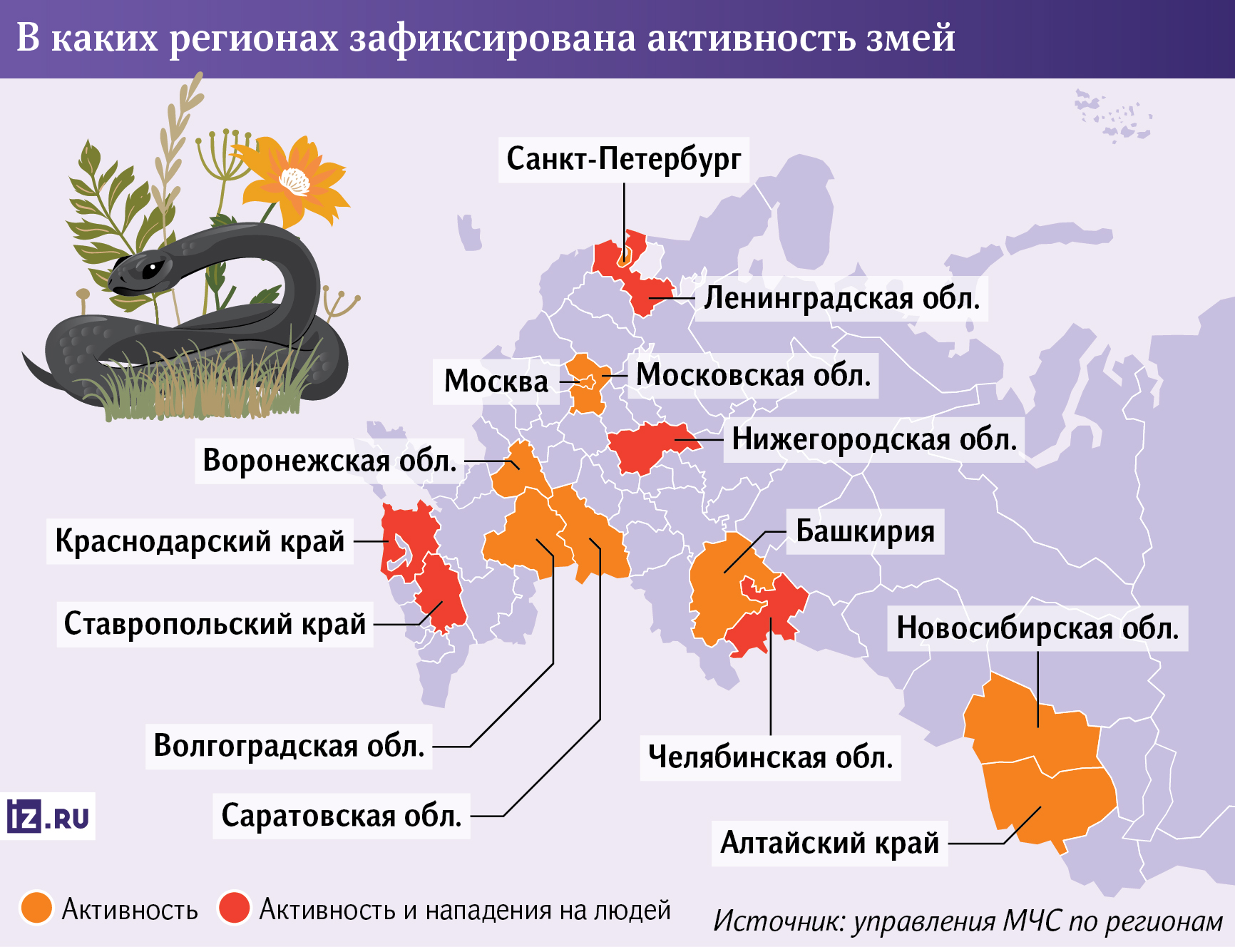 регионы змей 