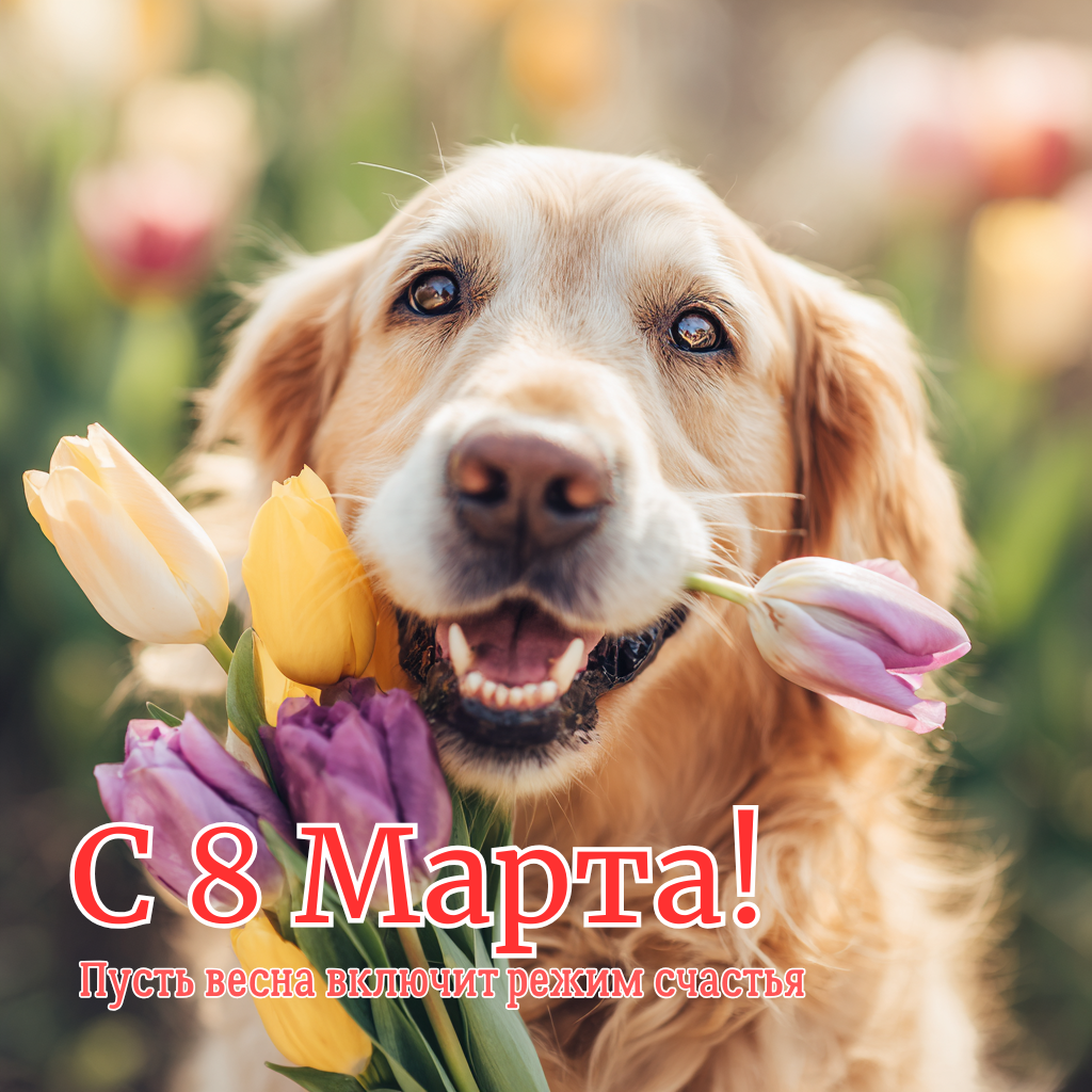 С наступающим 8 марта — прикольная открытка: пусть весна включит режим счастья 