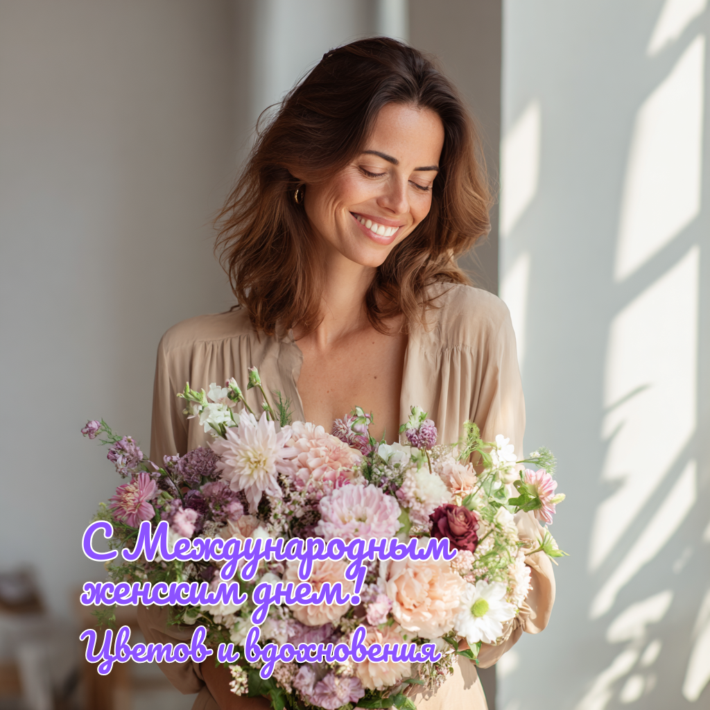 Международный женский день — открытка для женщин с цветами