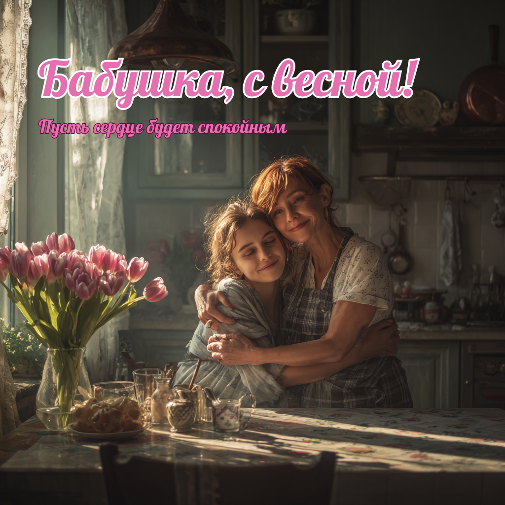 С наступающим 8 марта — душевная открытка для бабушки: пусть сердце будет спокойным 