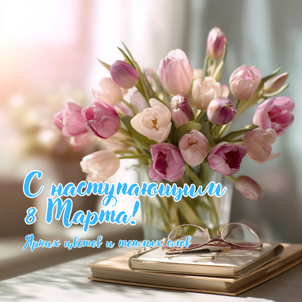 Весенняя открытка с наступающим 8 марта 2026 — яркие цветы и теплые пожелания  