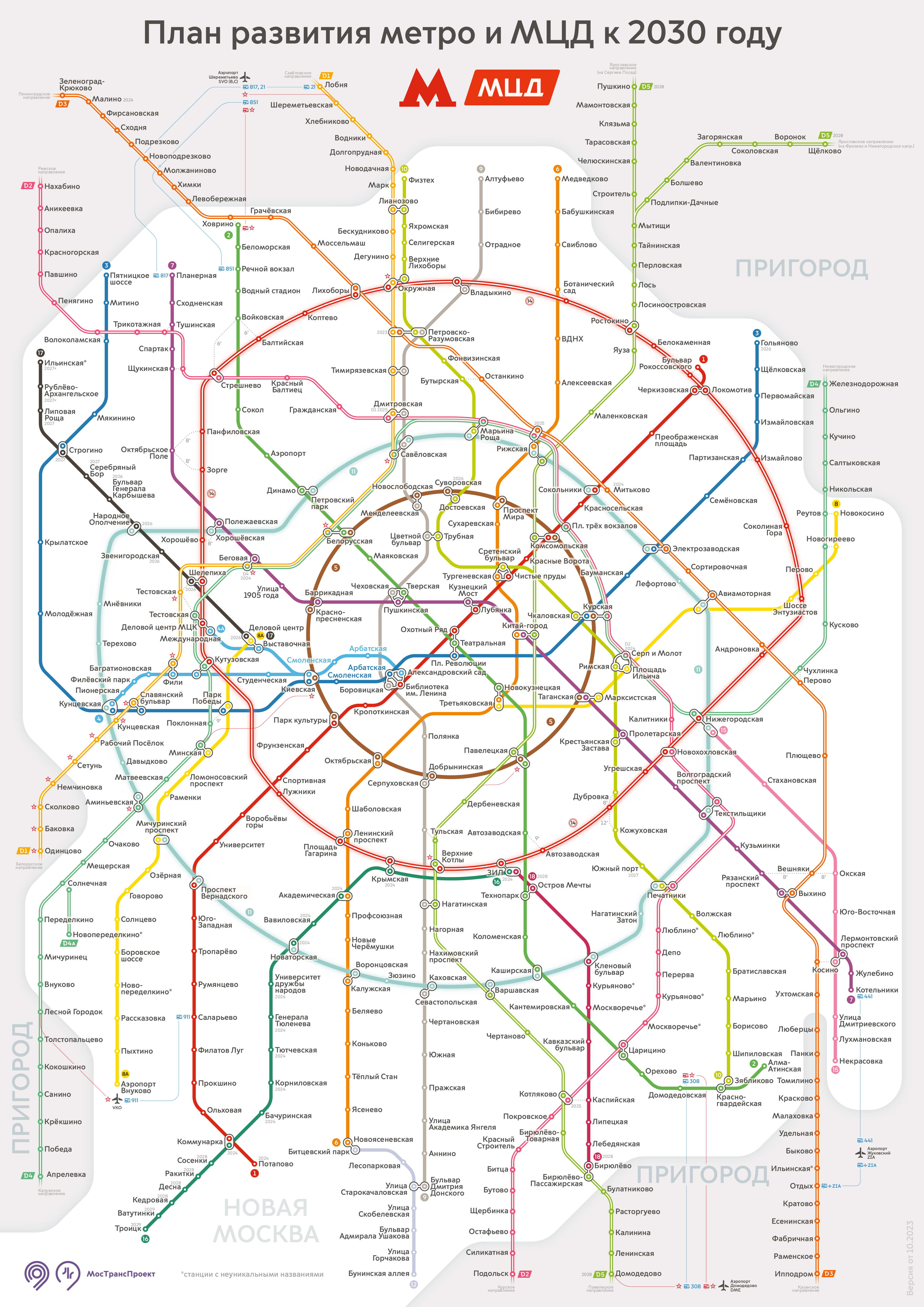 Дептранс Москвы представил новую схему развития метро и МЦД до 2030 года