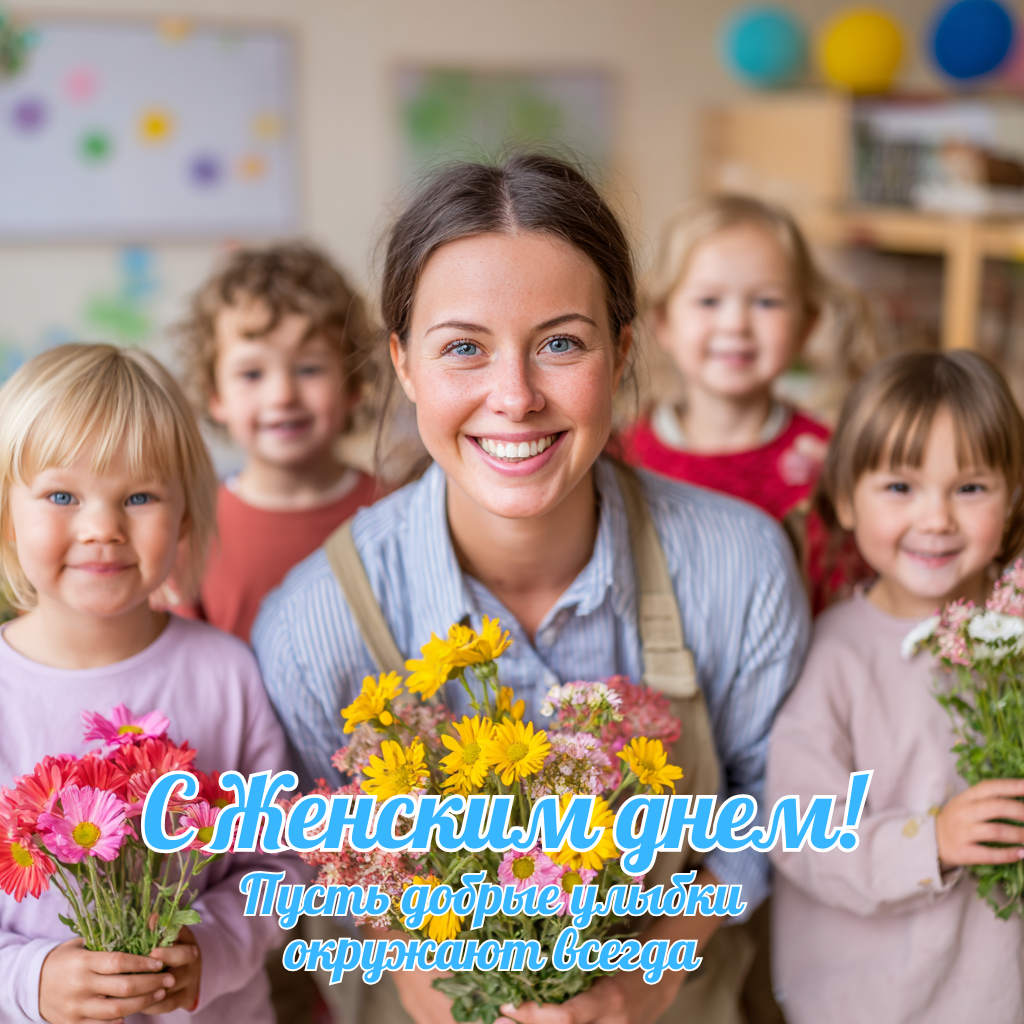 Международный женский день — открытка для воспитательницы: добрых дней и благодарных улыбок  