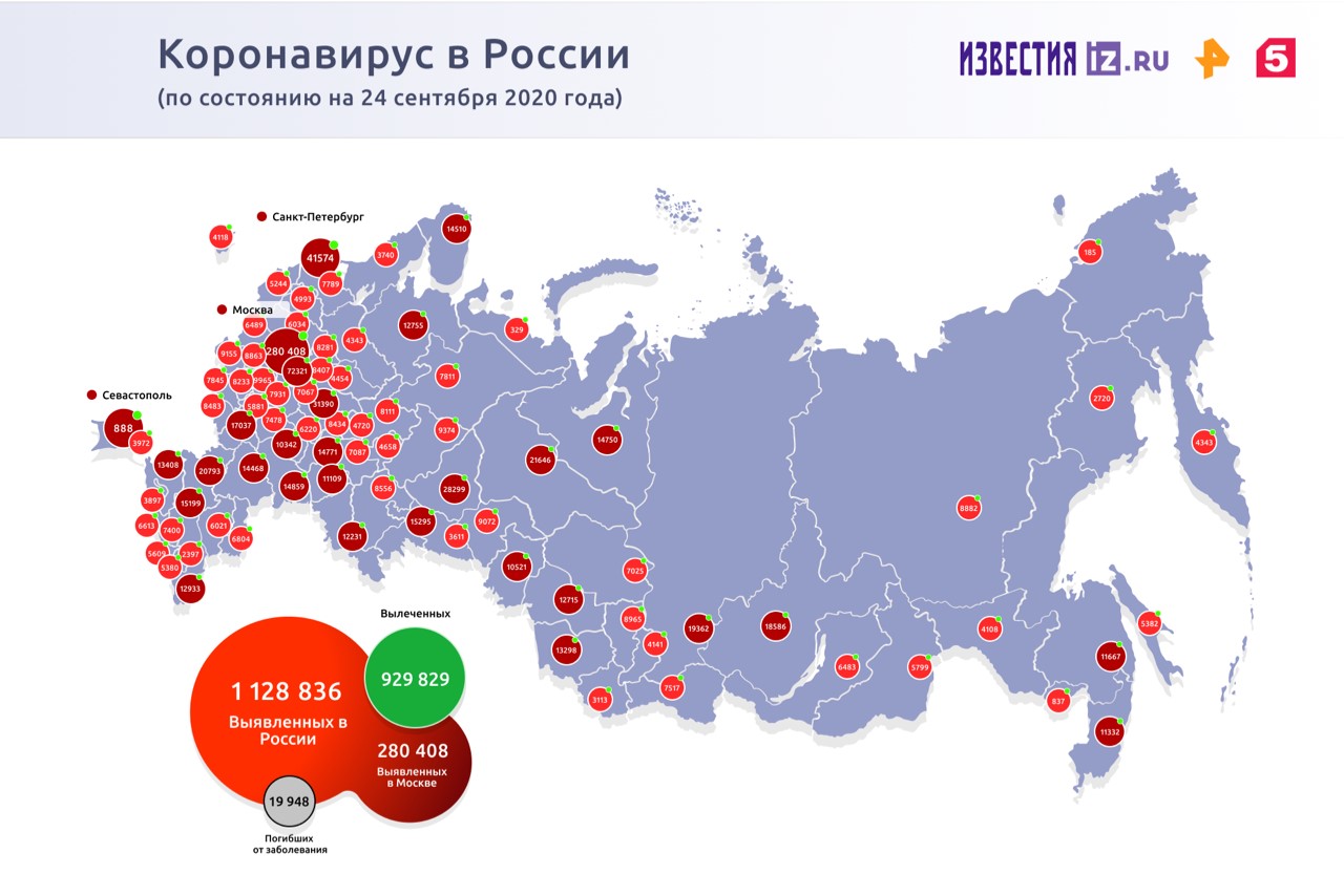 В России за сутки выявлено 6595 случаев коронавируса | Новости общества |  Известия | 24.09.2020