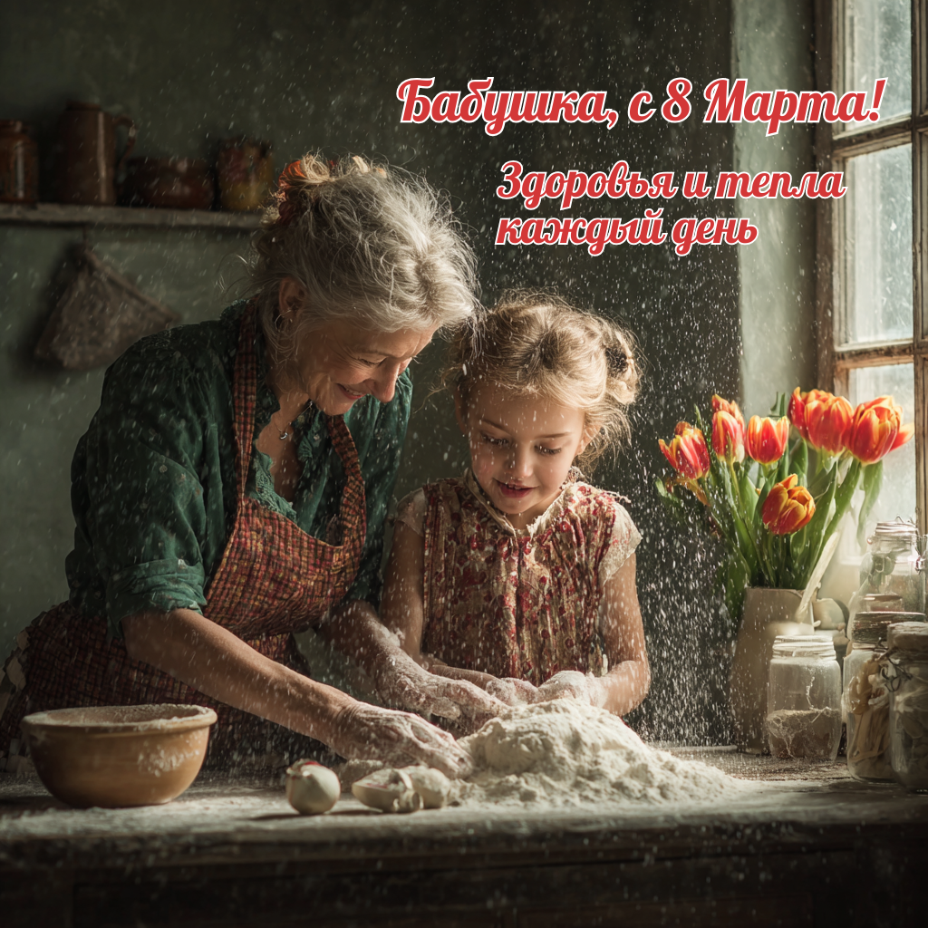 С 8 марта — красивая открытка для бабушки: здоровья, тепла и заботы  
