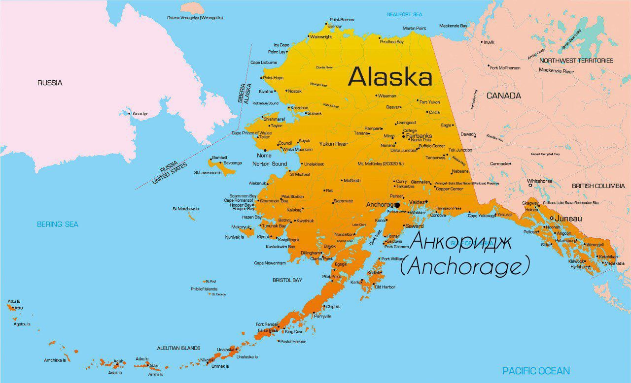 Расположение Анкориджа на карте