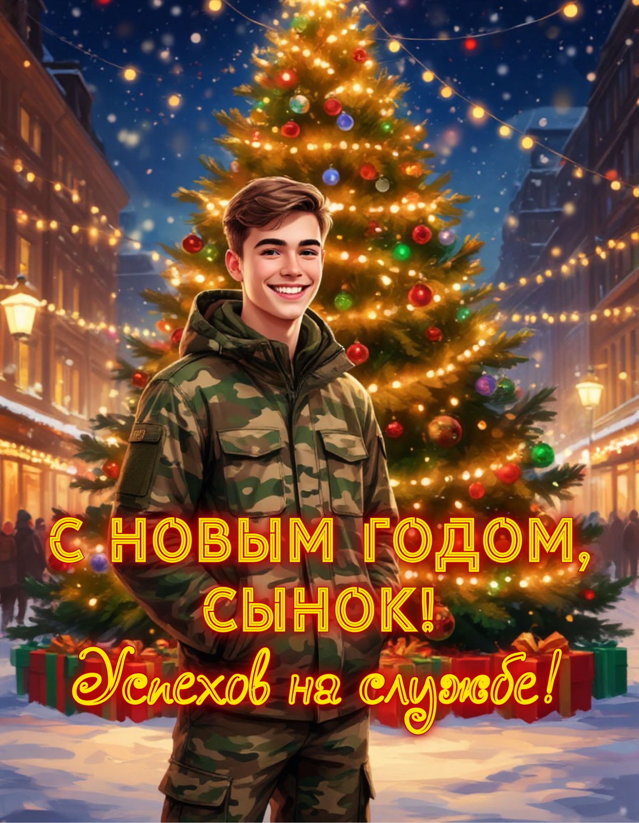 Открытка с Новым годом для военнослужащего