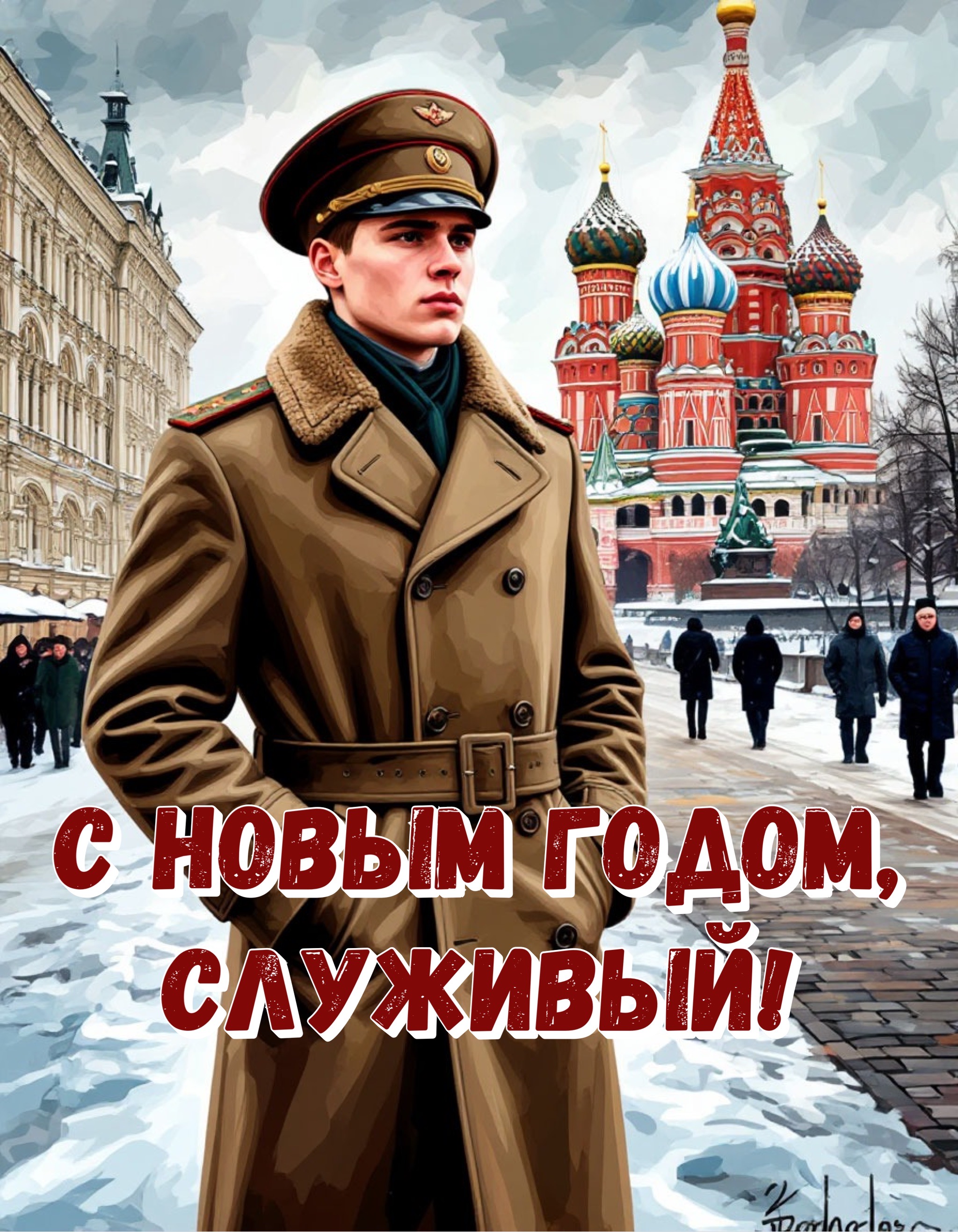 Открытка с Новым годом для военнослужащего