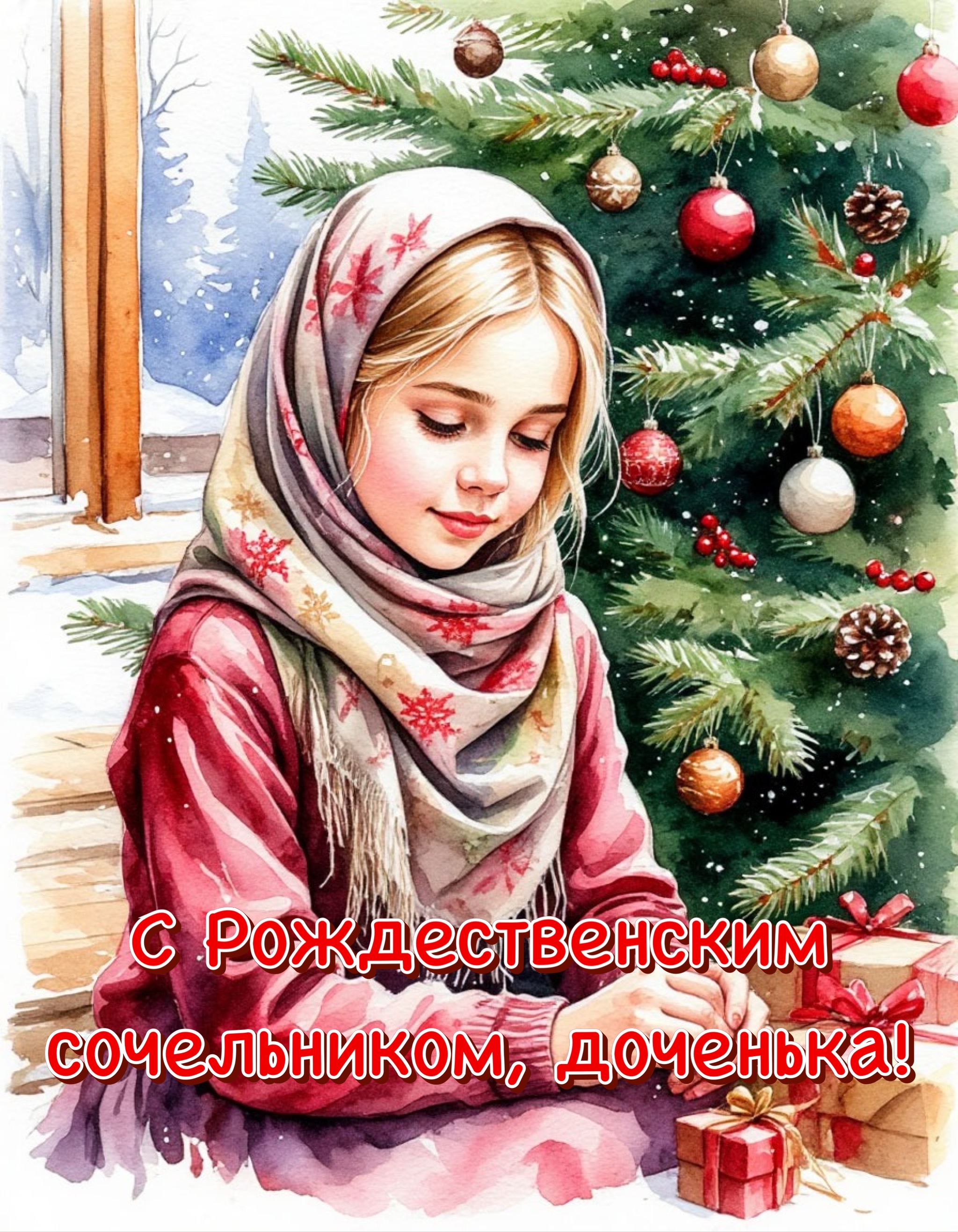 Открытка с Рождественским сочельником