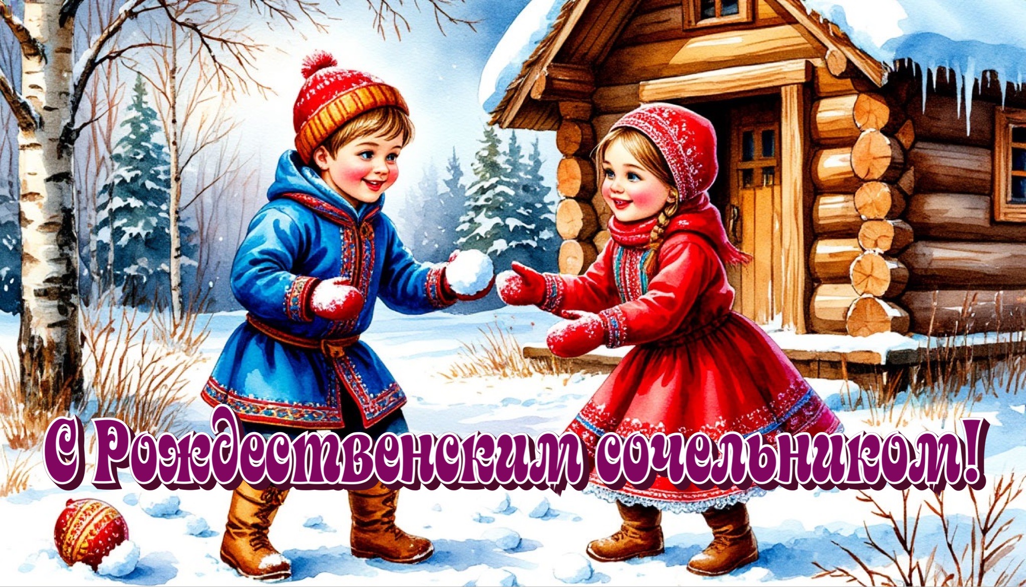 Открытка с Рождественским сочельником