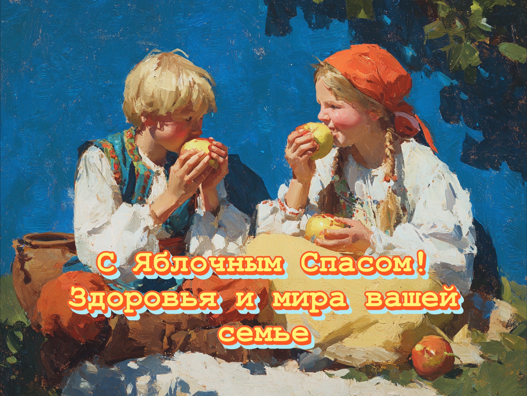 Открытка с Яблочным Спасом и Преображением Господним