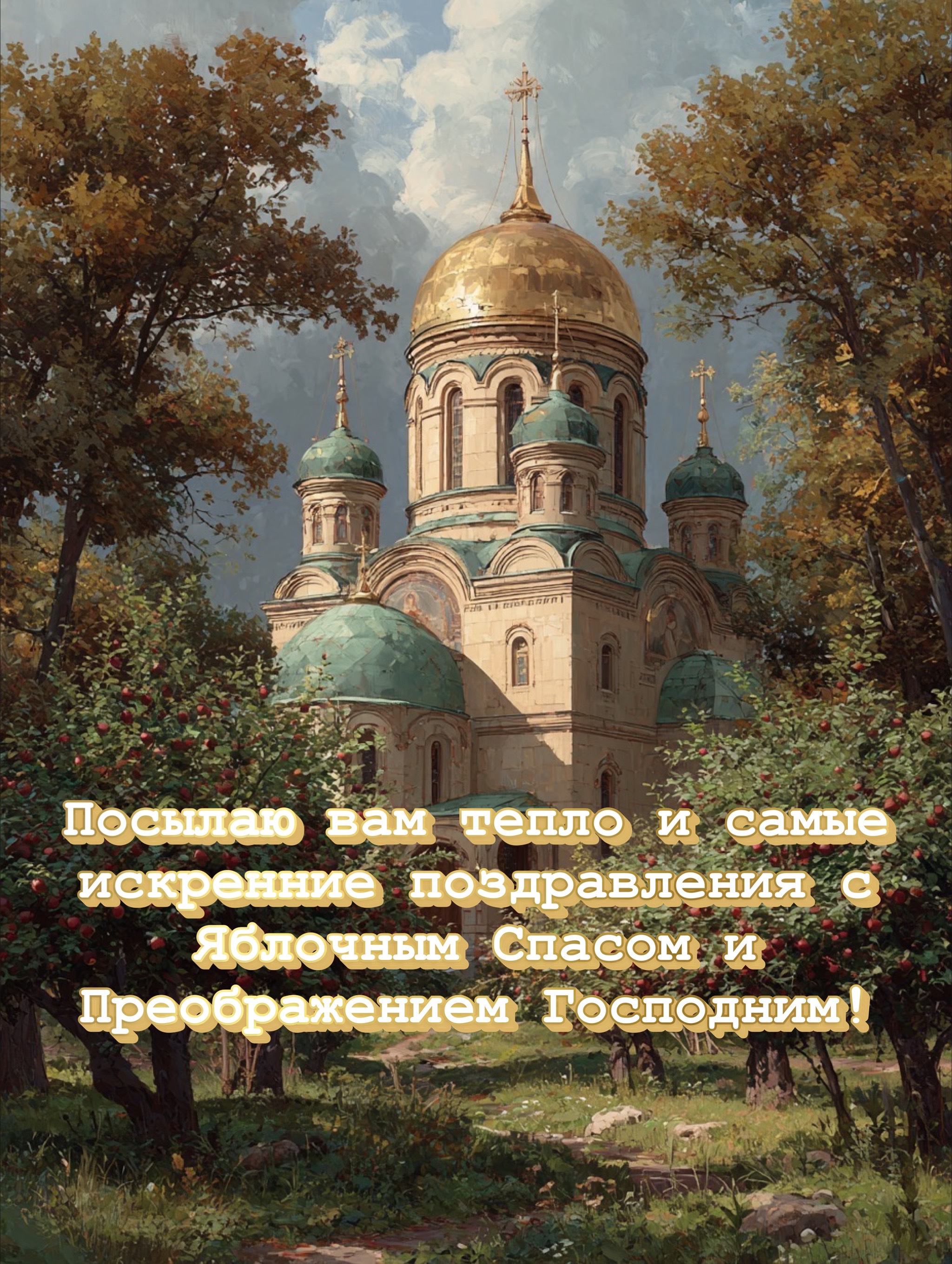 Открытка с Яблочным Спасом и Преображением Господним