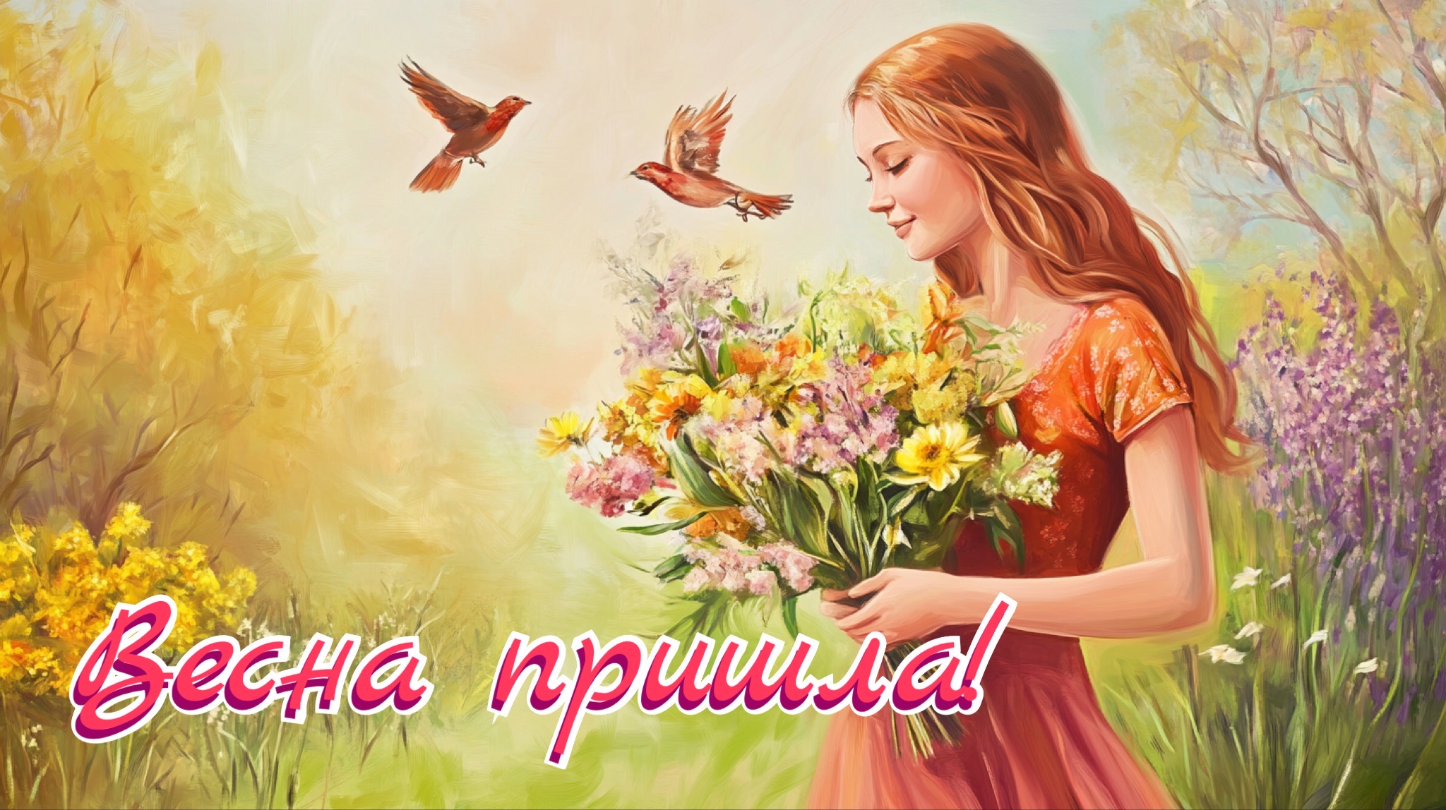 Postcard with the first day of spring