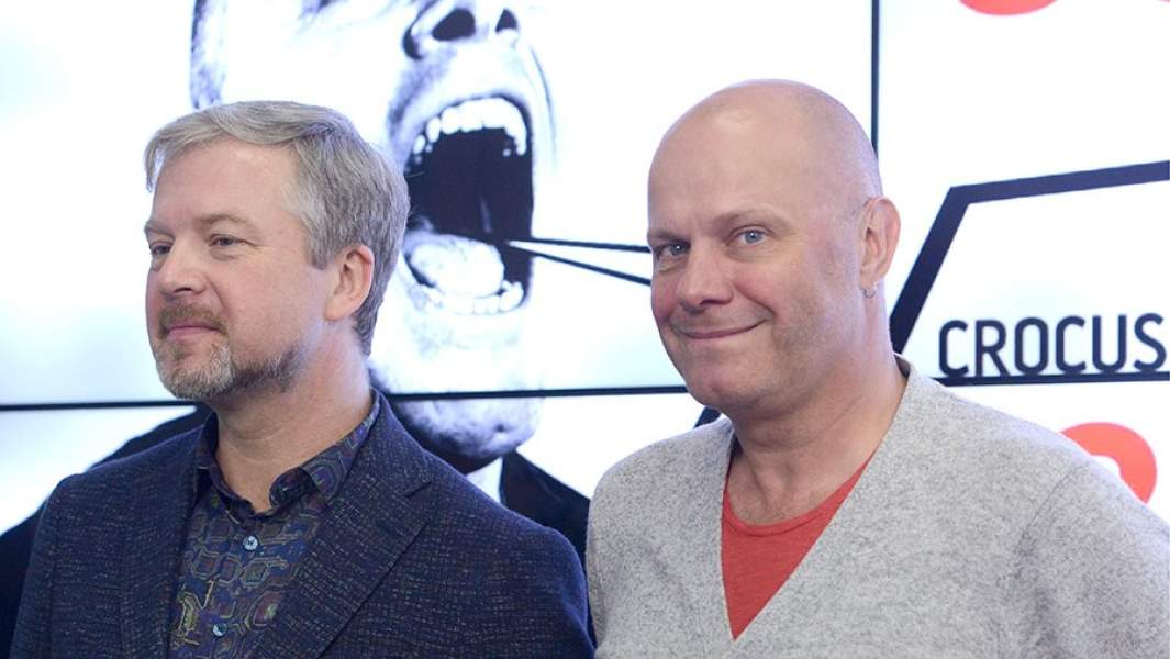 Основатели группы «Несчастный случай» Валдис Пельш и Алексей Кортнев во время пресс-конференции, посвященной 35-летию рок-группы