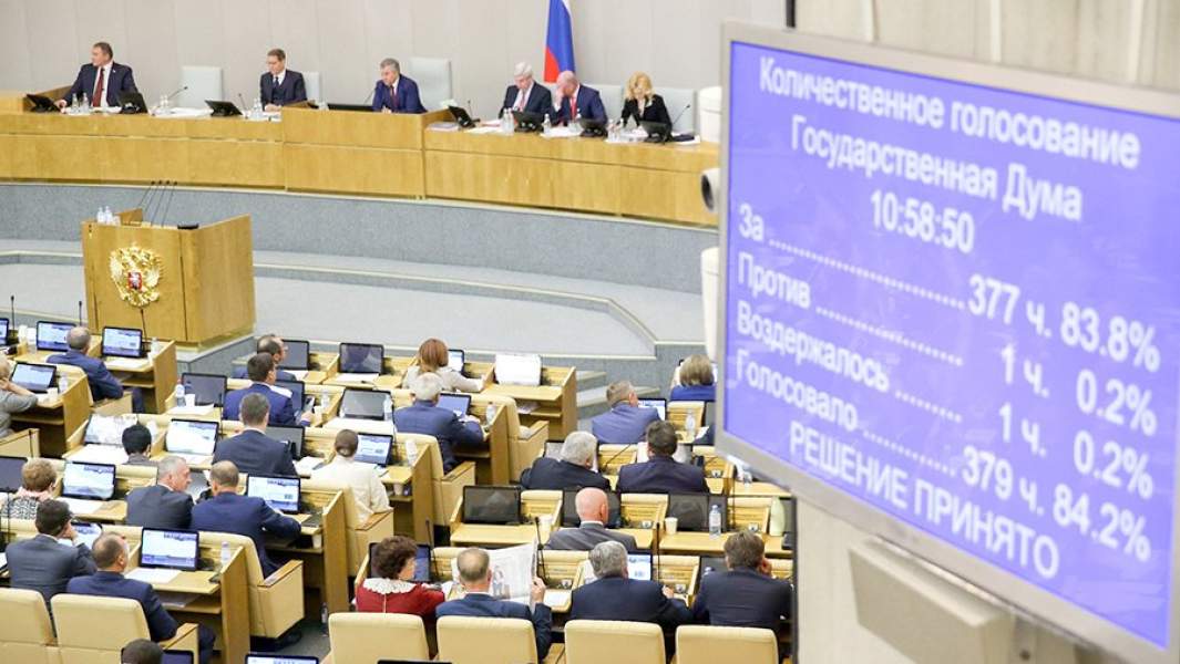 Табло в Государственной Думе РФ с результатами голосования о законе по защите граждан предпенсионного возраста 