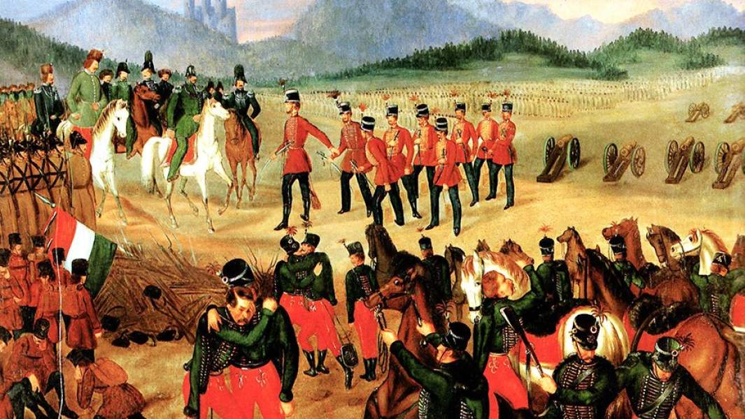 Капитуляция венгерских войск перед русским корпусом Ридигера во время подавления Венгерского восстания. 1849 год