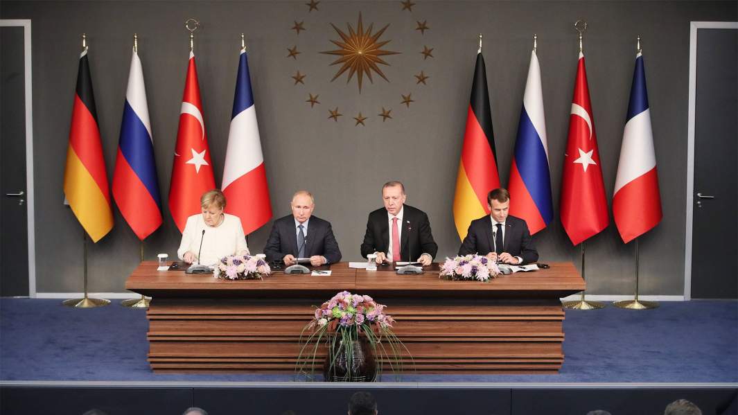 Четырехсторонний саммит в Стамбуле по Сирии,  Меркель, Путин, Эрдоган, Макрон 