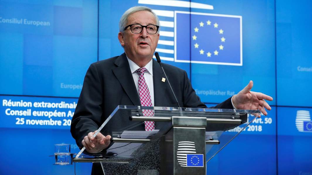 Президент Европейской комиссии Жан-Клод Юнкер на пресс-конференции после саммита лидеров стран ЕС