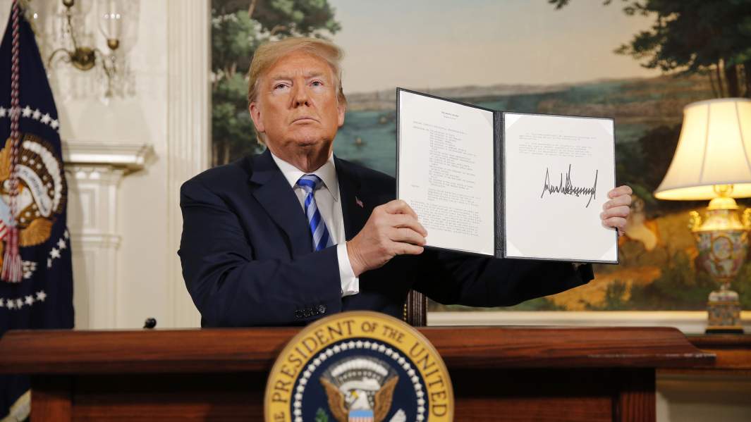 Президент США Дональд Трамп объявляет о выходе из ядерного соглашения с Ираном, Вашингтон