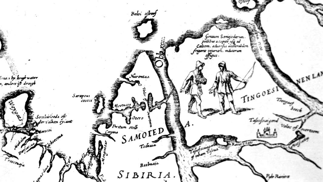 Карта севера Сибири начала XVII века с обозначенным городом Мангазея