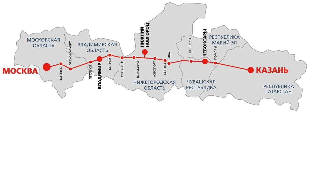 Схема трассы москва казань в московской области на карте московской области