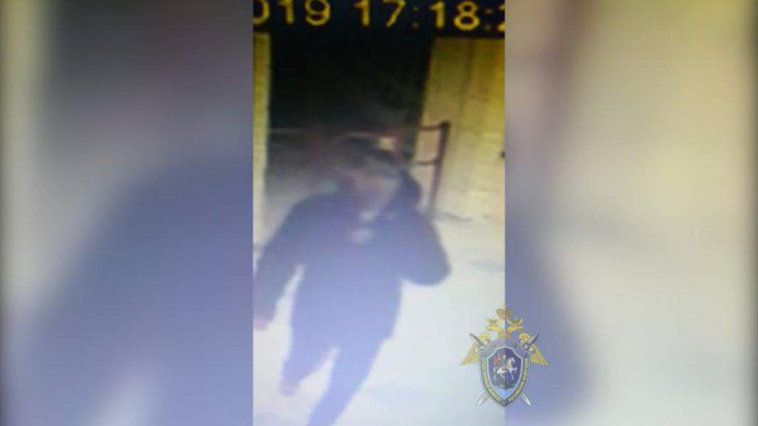 Кадр из видео, где видно, как мужчина средних лет проникает в гимназию