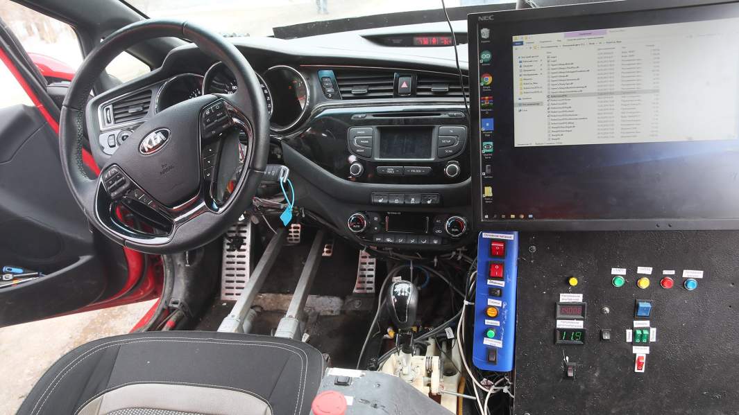 Салон беспилотного автомобиля «Лаборатории беспилотного транспорта» во время квалификационных испытаний беспилотных автомобилей в экстремальных климатических условиях в рамках технологического конкурса Up Great «Зимний город»