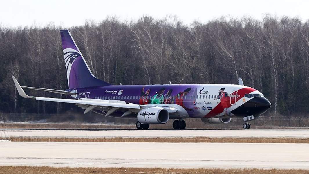 Самолет авиакомпании EgyptAir, прибывший из Каира в Москву, в аэропорту Домодедово. 12 апреля 2018 года