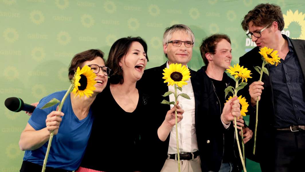 Лидеры партии "зеленых" празднуют промежуточный итоги выборов в Европарламент