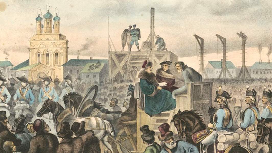 «Казнь Пугачева». Гравюра с картины А. И. Шарлеманя. Середина XIX века