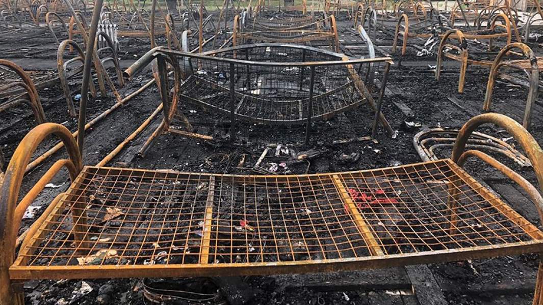 На месте пожара в палаточном лагере "Холдоми"