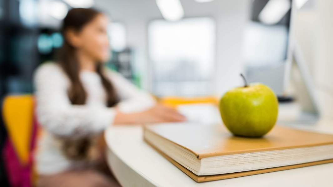 учитель с яблоком на уроке