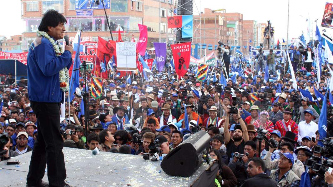 Президент Боливии Эво Моралес на митинге. 8 октября 2014 года