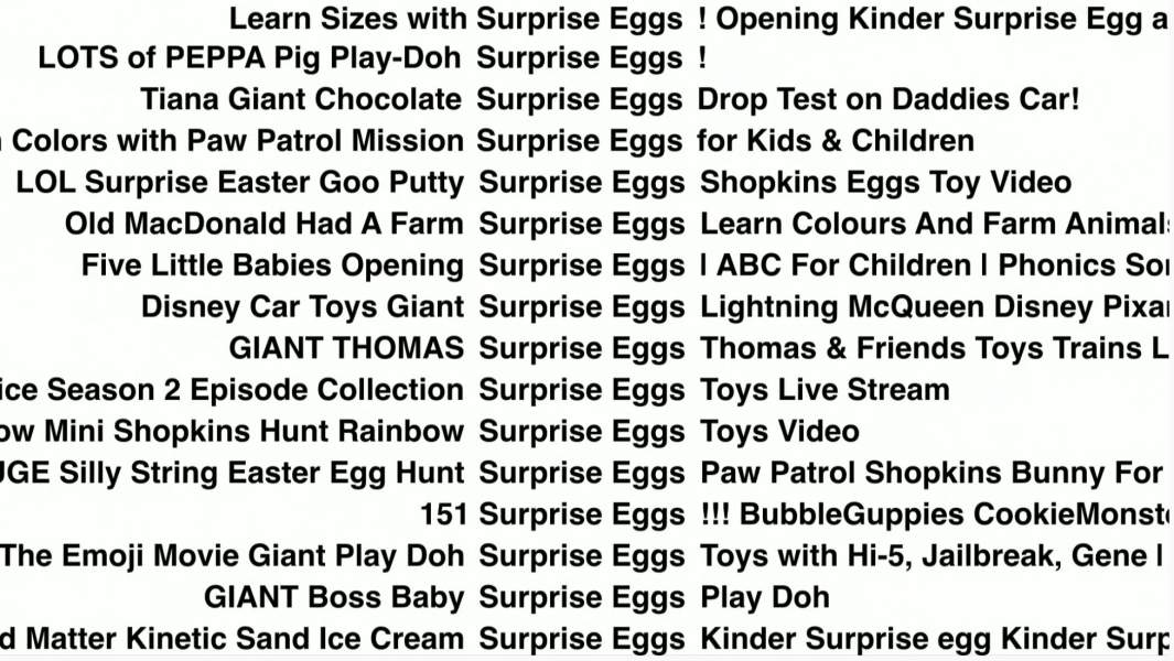 Писатель и художник Джеймс Бридл объясняет, как названия детских роликов конструируются из трендовых словечек. И как потом ролики снимают исходя из этих названий