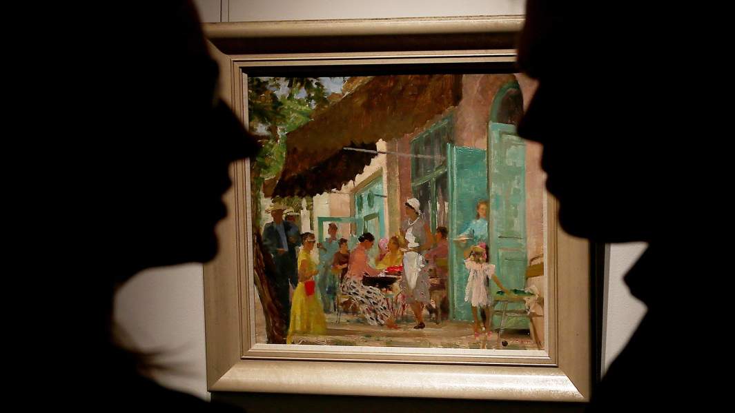 Картина Александра Самохвалова «Кафе Гурзуф» (1956 г.) на выставке Masterpieces аукционного дома Sotheby's в Российской академии художеств
