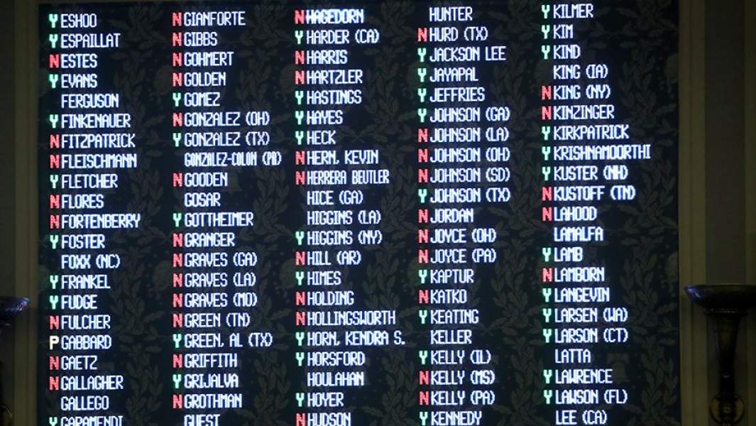 Табло с результатами голосования за импичмент президенту Дональду Трампу в Конгрессе США. 18 декабря 2019 года