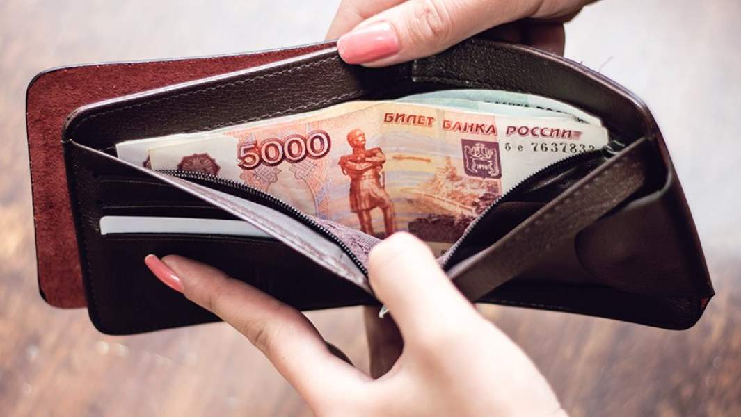 Деньги в кошельке в руках девушки