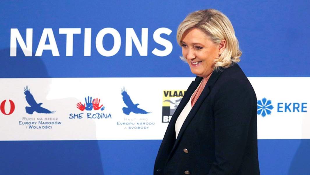 Глава французского Национального объединения Марин Ле Пен на съезде европейского «правого интернационала» в Таллинне. 14 мая 2019 года