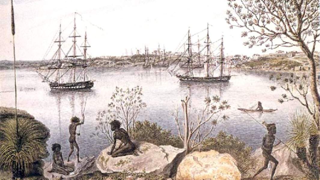 Вид Сиднея. Акварель из альбома П. Михайлова