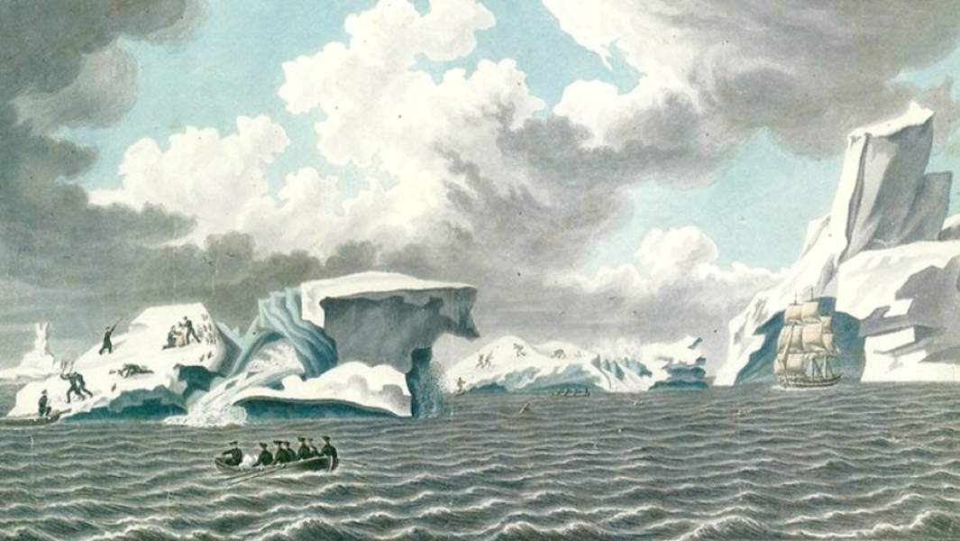 Вид ледяных островов 4 марта 1820 года. Акварель из альбома П. Михайлова
