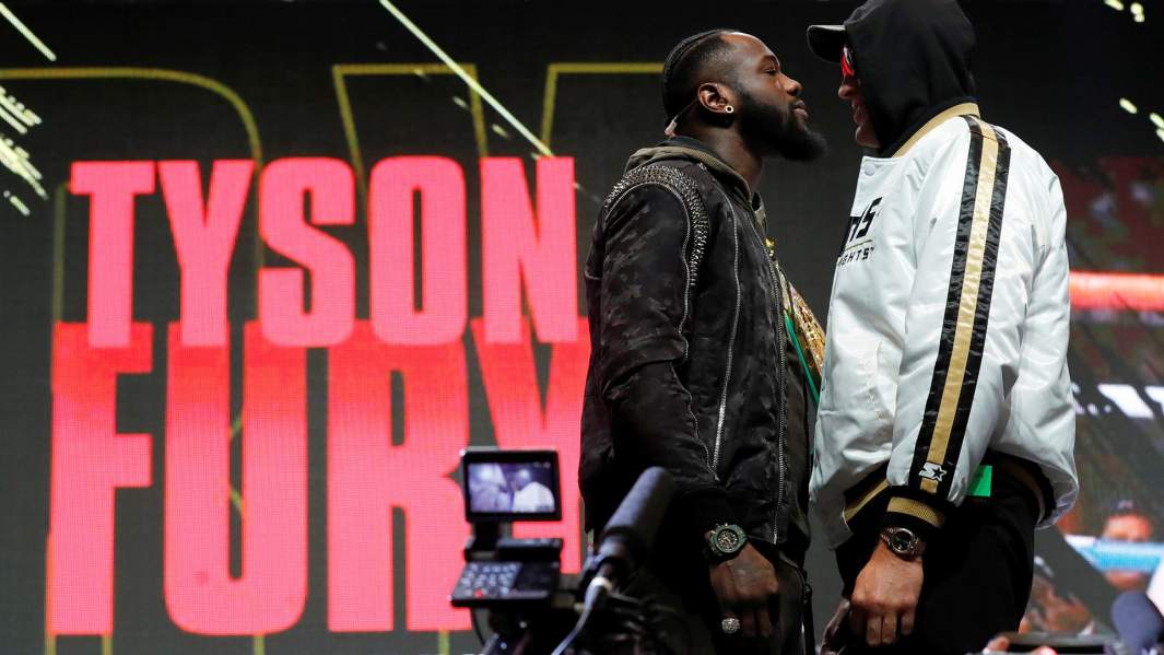 Уайлдер и Фьюри на пресс-конференции 