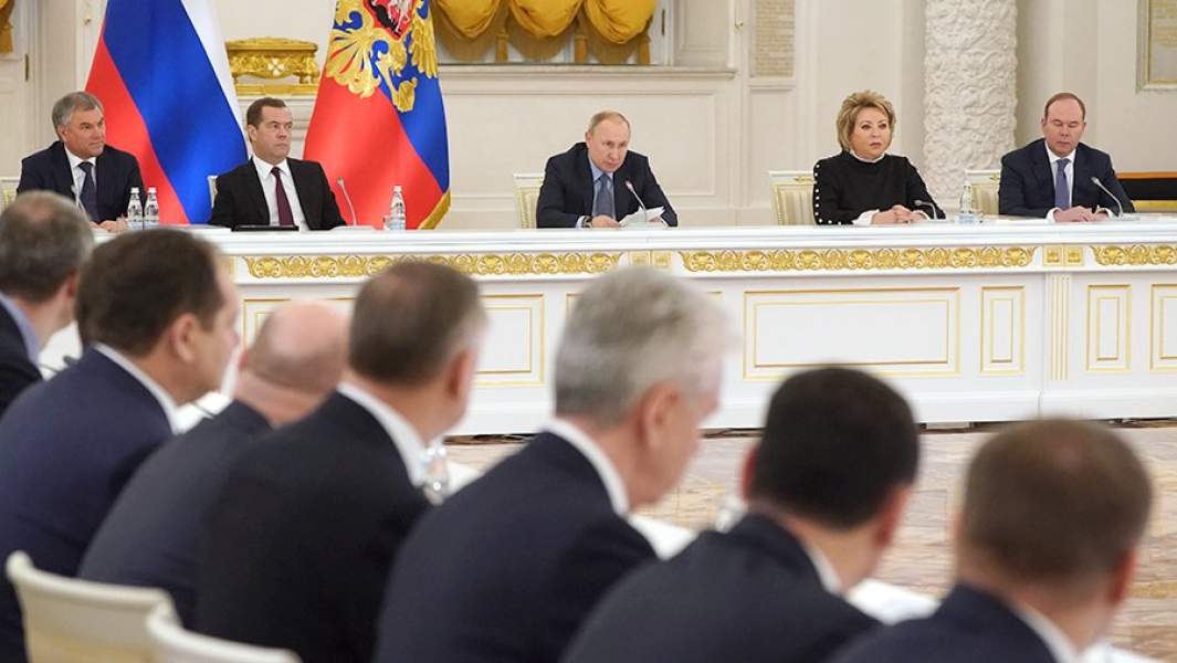 Президент России Владимир Путин на заседании Государственного совета РФ «Государственная аграрная политика – эффективное сельскохозяйственное производство и развитие сельских территорий» в Кремле. 26 декабря 2019 года